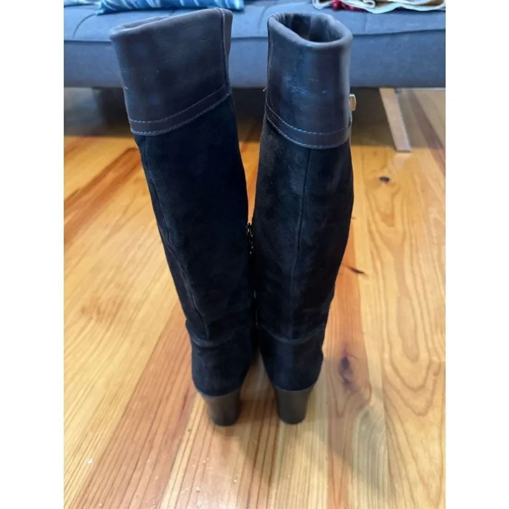 Tory Burch Selma Mid Heel Tall Riding Boots Womens SIZE 8.5M Brown Suede Leather
